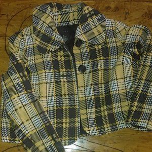 R.Q.T. Women's Yellow Plaid Jacket Blazer Acrylic/Wool  Large 90's vintage